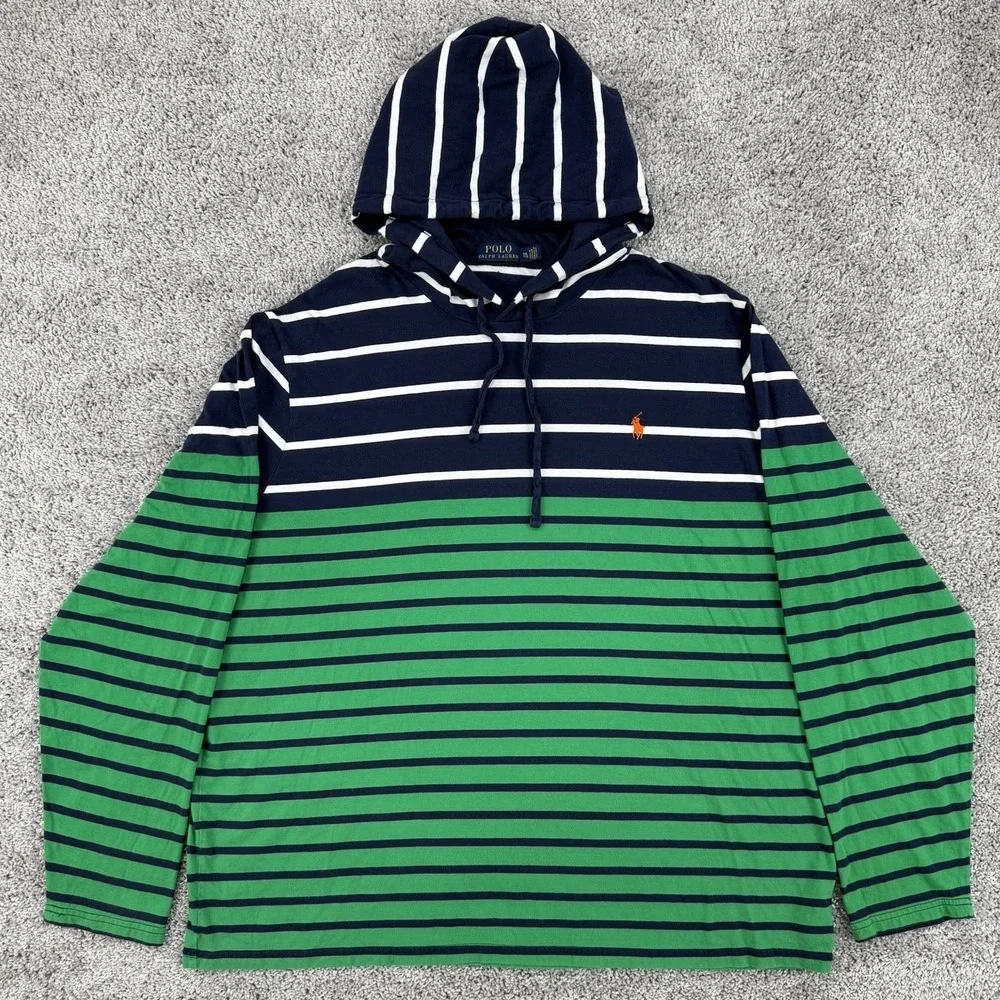 Polo Ralph Lauren Hoodie Mens XXL Navy/Green Striped Nautical Preppy Lightweight